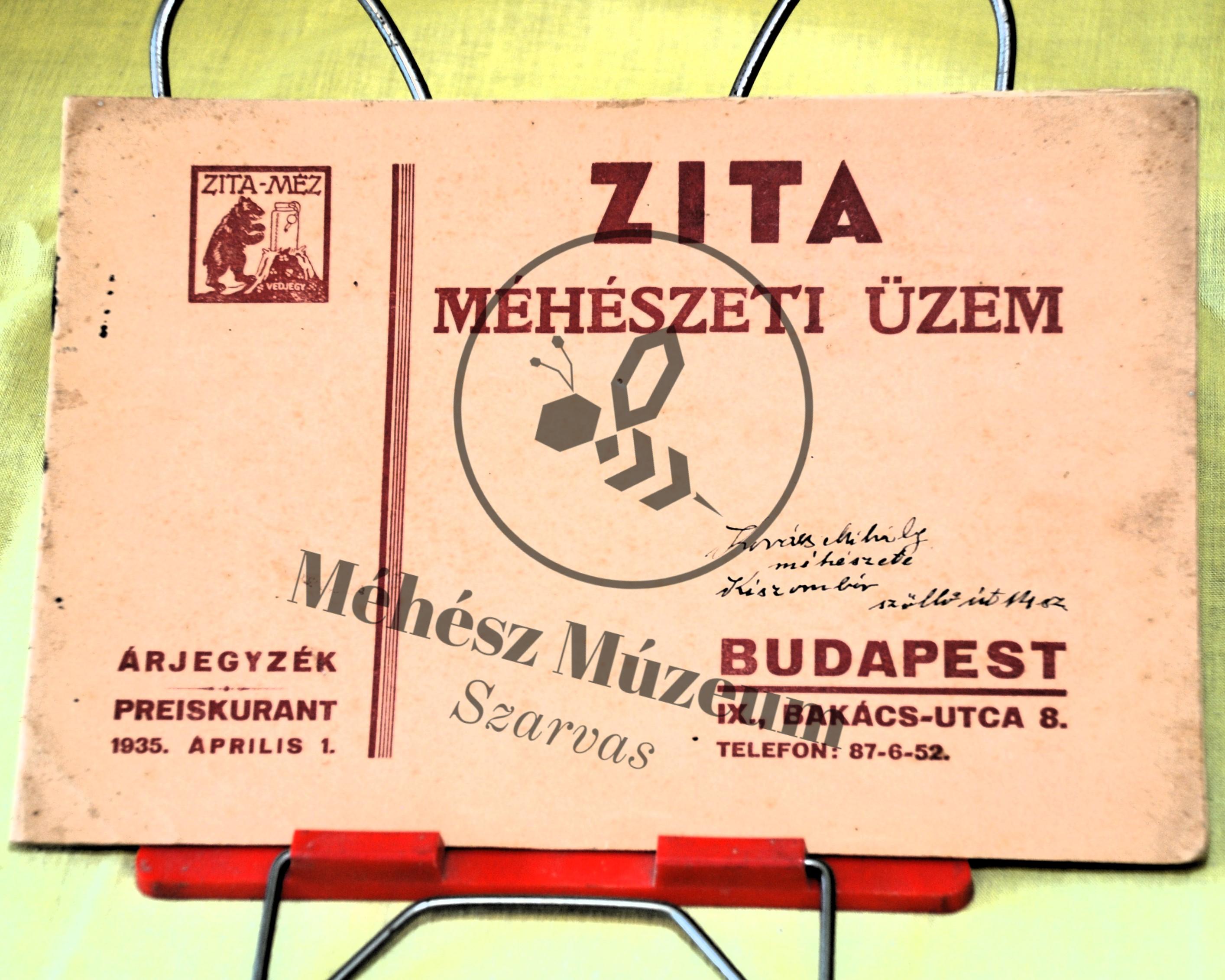 Zita Méhészeti árjegyzék